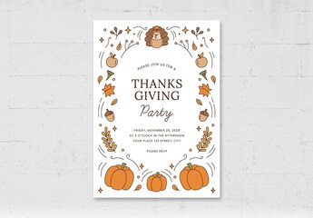Autumn Fall Thanksgiving Flyer Card with Illustrations