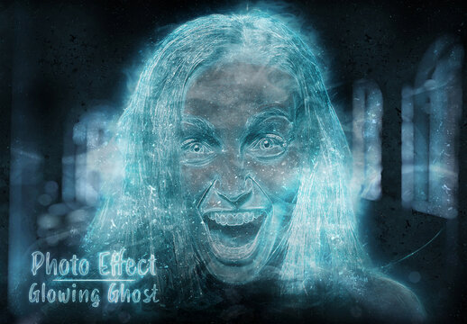 Ghost Glowing Blue Photo Effect Mockup