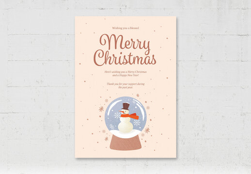 Christmas Flyer Greetings Card with Snowman Inside Snow Globe
