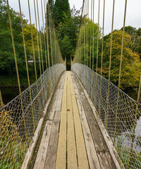 Sappers Suspension Bridge, Betws-y-Coed, an iron bridge built over the river Conwy in the 1930's by David Rowell and Co Ltd. to replace the 1917 army combat engineers (Sappers) wooden bridge. 