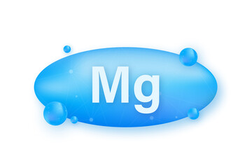 Blue magnesium on white background. Magnesium mineral. Mg pill capsule. Vector stock illustration - obrazy, fototapety, plakaty