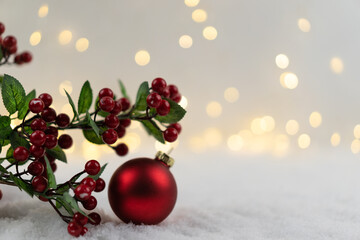 Christmas berries. Branch of a natural Christmas tree with red balls of berries.