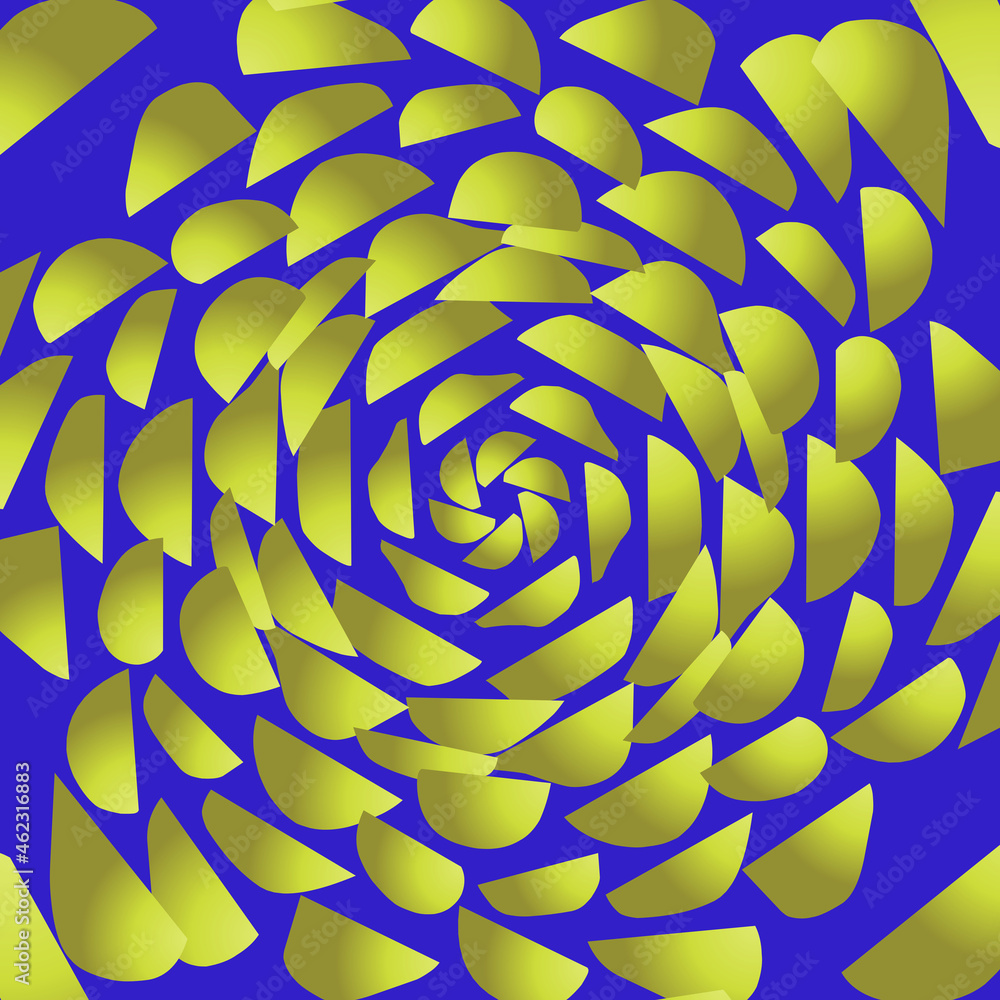 Poster 3d rendering of green patterns in circles with rotating effect on a blue background