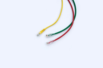 LAN network connection ethernet cables on white