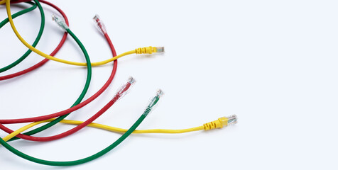 LAN network connection ethernet cables on white