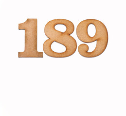 Number 189 in wood, isolated on white background