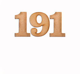 Number 191 in wood, isolated on white background