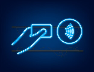 Contactless wireless pay sign logo. NFC technology. Near field communication. Nfc neon sign. Vector stock illustration.