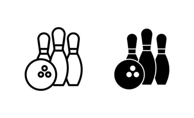 Bowling icons set. bowling ball and pin sign and symbol.