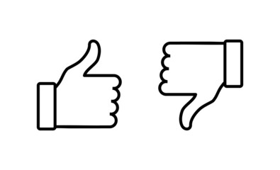 Like and dislike icons set. Thumbs up and thumbs down sign and symbol.