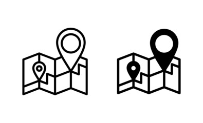 Maps and pin icons set. location sign and symbol. geo locate, pointer icon.