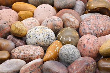 Assorted pebbles and stones in macro closeup