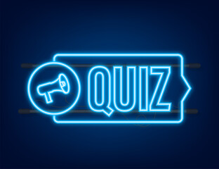 Megaphone banner - Quiz. Neon icon. Vector stock illustration