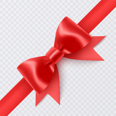 Set of Realistic red bows, Ribbon isolated on white background. Vector illustration