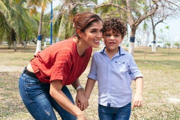 Obraz premium The mother shares with her son