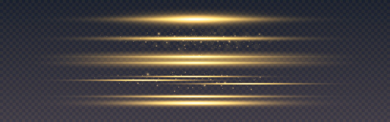 Glow lines collection. Magic gold beams. Light effect set. Luxury flash templates. Horizontal flares. Sparkling shapes for poster or website. Vector illustration © Vegorus