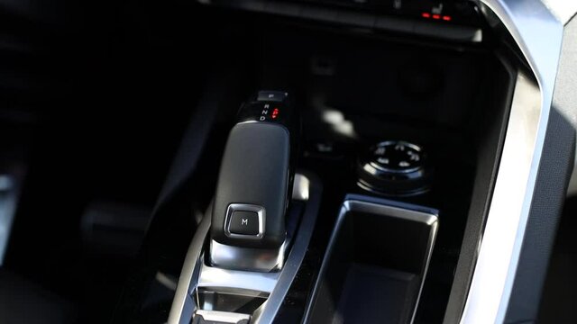 Automatic transmission in a modern car. Panning from bottom to top
