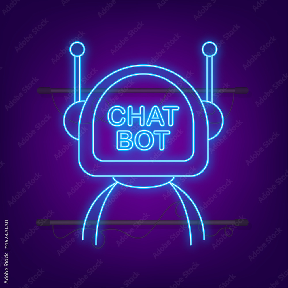 Aufkleber robot neon icon. bot sign design. chatbot symbol concept. voice support service bot. online support 