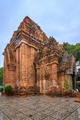 Towers Po Nagar Cham temple in Nha Trang, Vietnam in a raining day