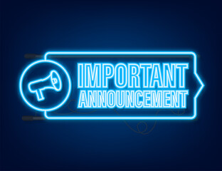 Megaphone with important announcement. Neon icon. Megaphone banner. Web design. Vector stock illustration