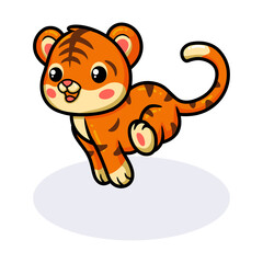 Obraz premium Cute baby tiger cartoon running