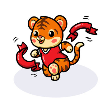 Cute Little Tiger Cartoon Wins By Crossing The Finish Line