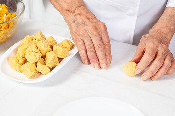Preparation of the traditional patties from the region of Cauca in Colombia, called empanadas de pipián