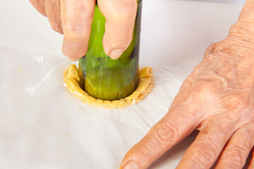 Preparation of the traditional patties from the region of Cauca in Colombia, called empanadas de pipián