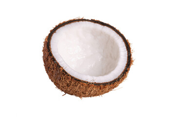 Half coconut on white background