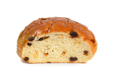 Bread with raisin isolated on white background.