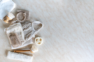 Fototapeta na wymiar Eco-friendly shopping bag and glass jars for cereals. Zero waste concept.
