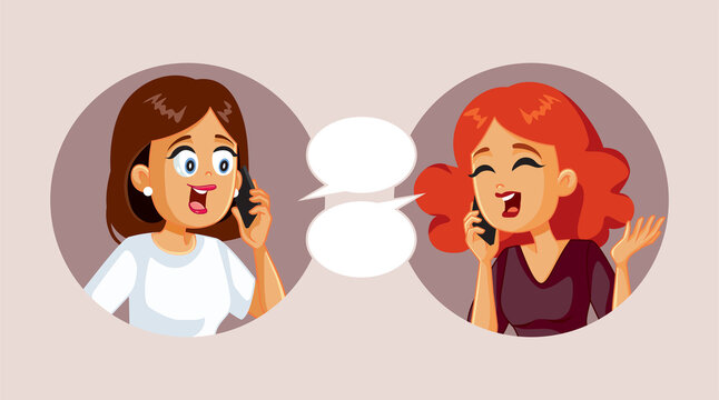 Best Friends Talking on the Phone Vector Cartoon