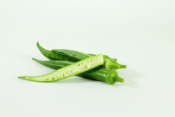 fresh okra vegetable isolated on white background