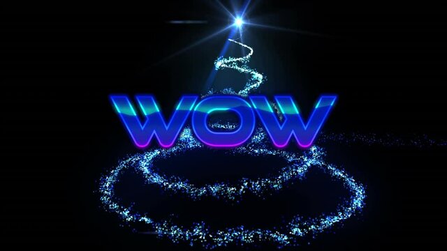 Animation of wow text with shooting star on black background - Powered by Adobe