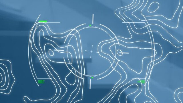 Animation of targeting and isohypses over blue background
