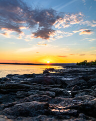 sunset over the sea sun reflection colorful
