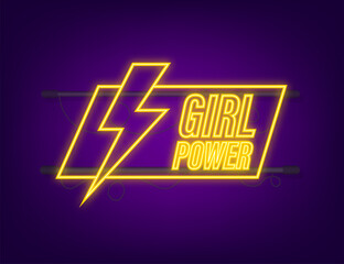 Girl power on white background. Neon icon. Strong hand symbol. Motivational poster. Vector stock illustration