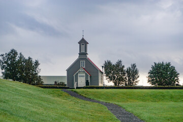 Reykholt, Iceland: The old church (1886-1887) at Snorrastofa, the homestead of the Icelandic Saga writer, Snorri Sturluson (1179–1241).