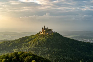 Wall murals Old building Castle Hohenzollern in the golden light of a sunset