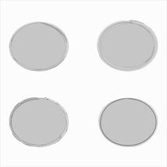 Gray oval icon set. Frame from dark spots. Realistic freehand art. Paint brush picture. Vector illustration. Stock image. EPS 10.