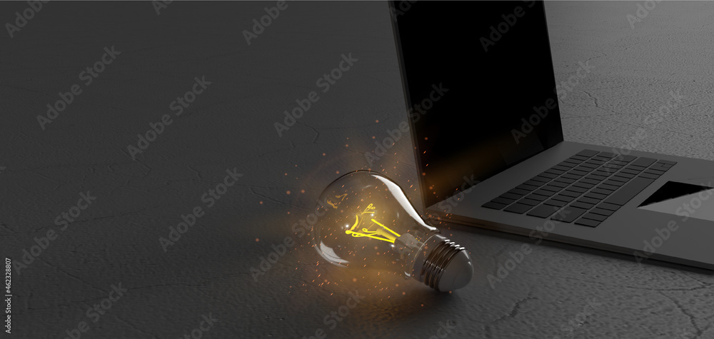 Aufkleber lightbulb lamp energy power and computer notebook electricity technology digital yellow orange color
