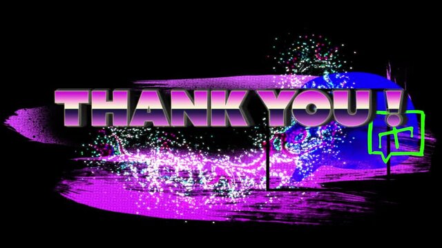 Animation of thank you text over shapes on black background