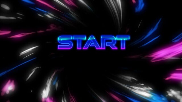 Animation of start text over light trails on black background