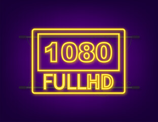 Naklejka na ściany i meble 1080 full hd video settings sign. Neon icon. Vector stock illustration.