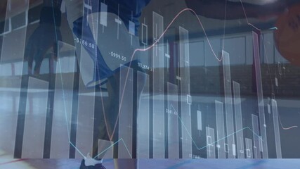Animation of financial data processing over african american male basketball player at gym - Powered by Adobe