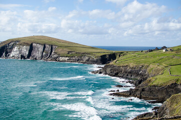 Waves crash against rugged Ireland coastline