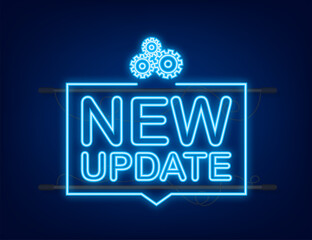 Obraz premium System software update or upgrade neon icon. Banner new update, Badge, sign. Vector illustration