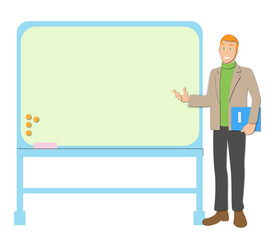 ペーパーカット調　ボードの前で話す外国人男性教師