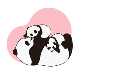 Vector illustration of panda parent and children.
