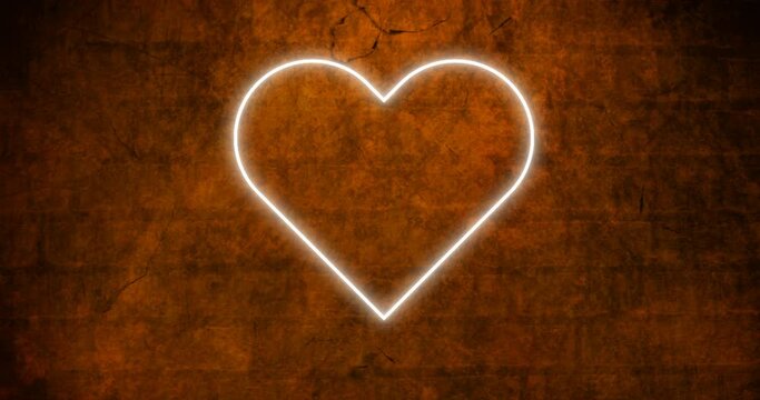 Animation of flickering neon heart icon on brick wall